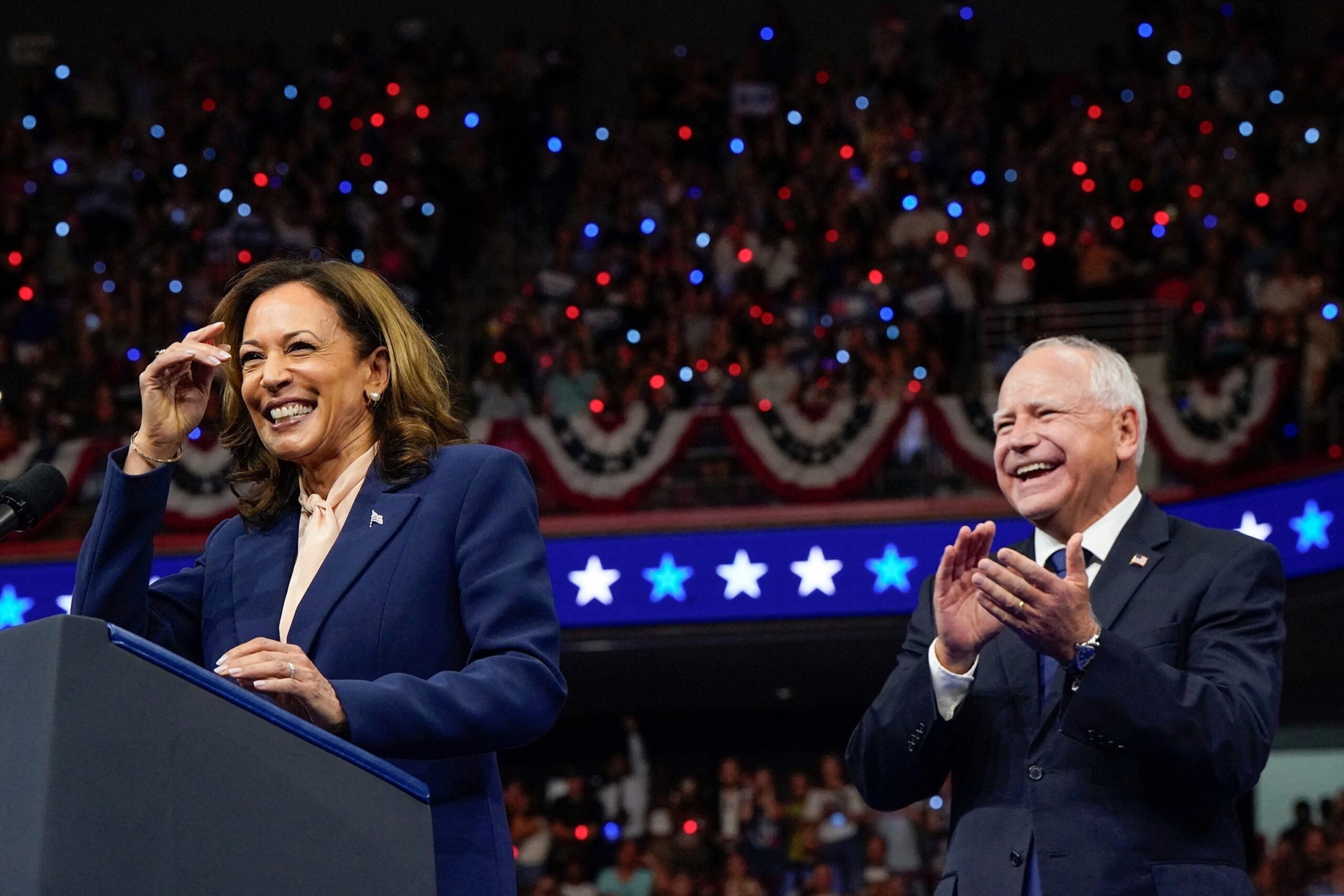 ‘Fight for our future’: Kamala Harris and Tim Walz hold first rally